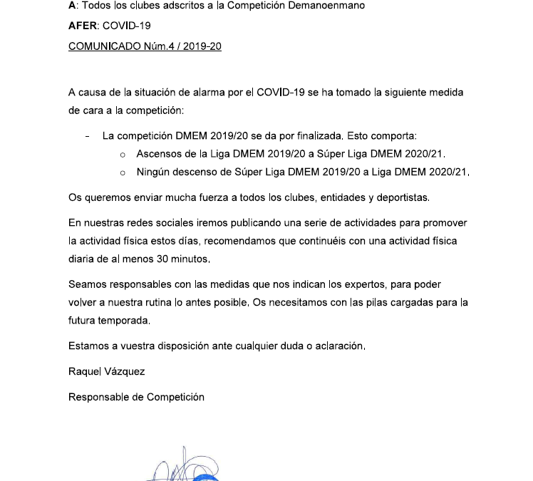 La competición Demanoenmano 2019/20 se da por finalizada